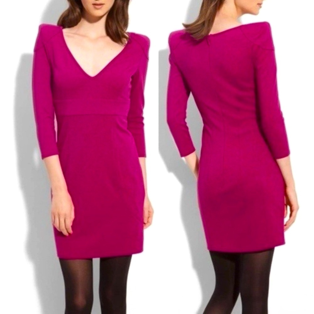 Ted Baker London Pink Magenta V-Neck Sheath Mini Dress 3/4 Sleeve Size 1 (US XS)